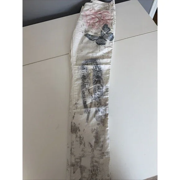 Unbranded Made in Italy Straight Leg Button Front White Floral Art Jeans Sz 28 - Picture 5 of 7